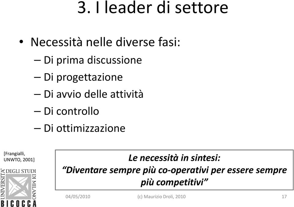 [Frangialli, UNWTO, 2001] Le necessità in sintesi: Diventare sempre più