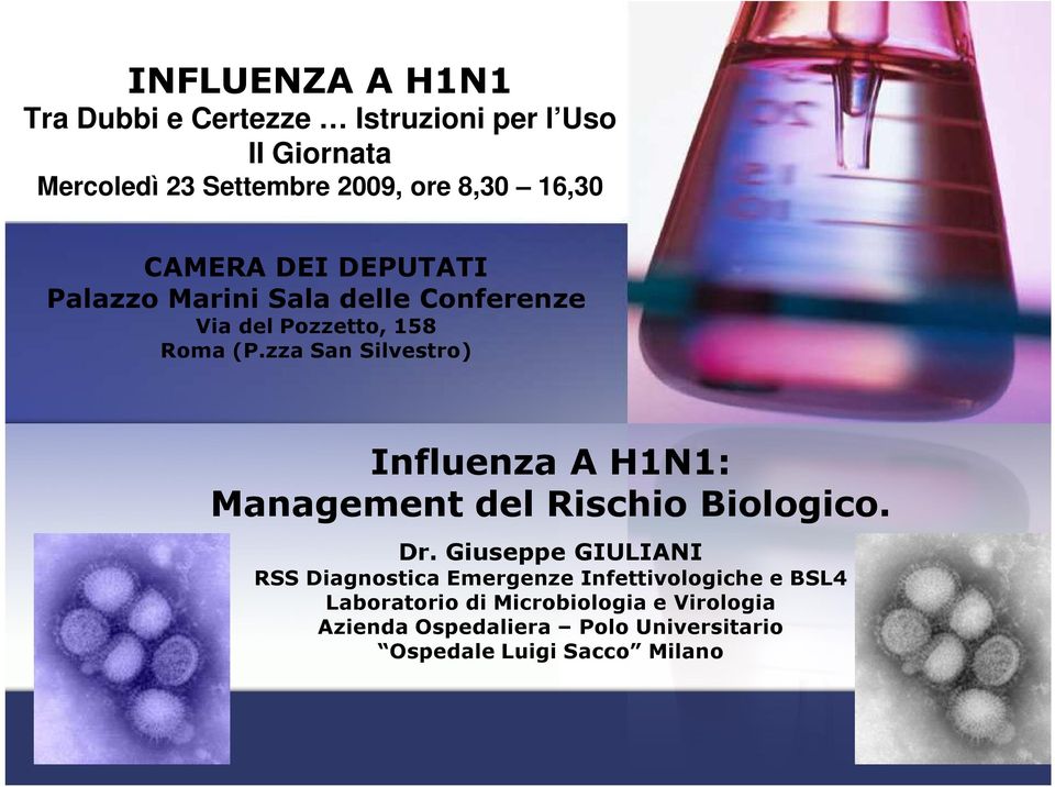 zza San Silvestro) Influenza A H1N1: Management del Rischio Biologico. Dr.