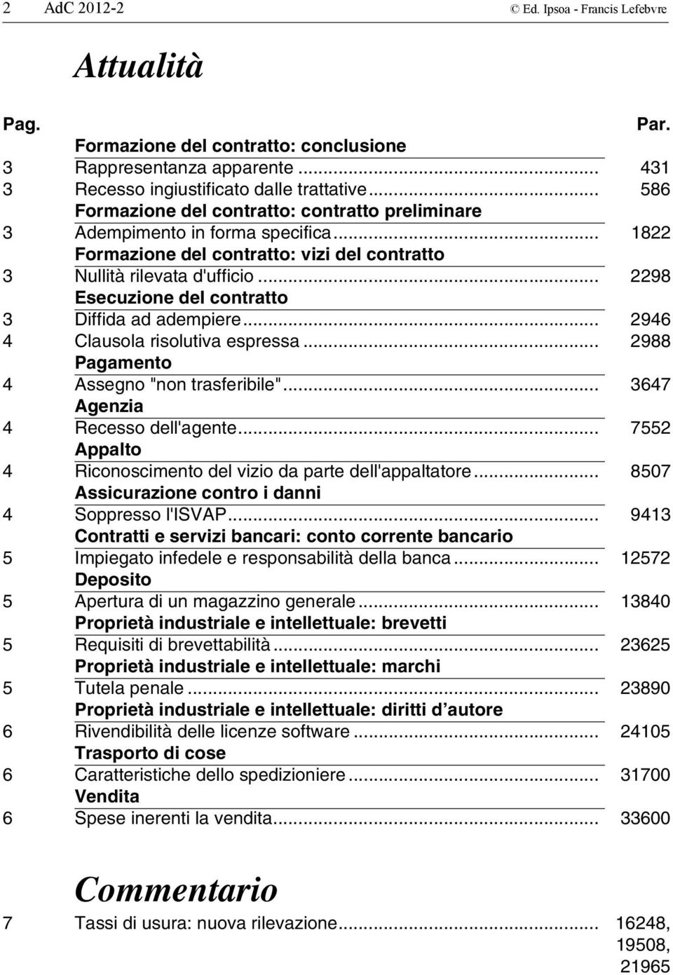 .. 2298 Esecuzione del contratto 3 Diffida ad adempiere... 2946 4 Clausola risolutiva espressa... 2988 Pagamento 4 Assegno "non trasferibile"... 3647 Agenzia 4 Recesso dell'agente.