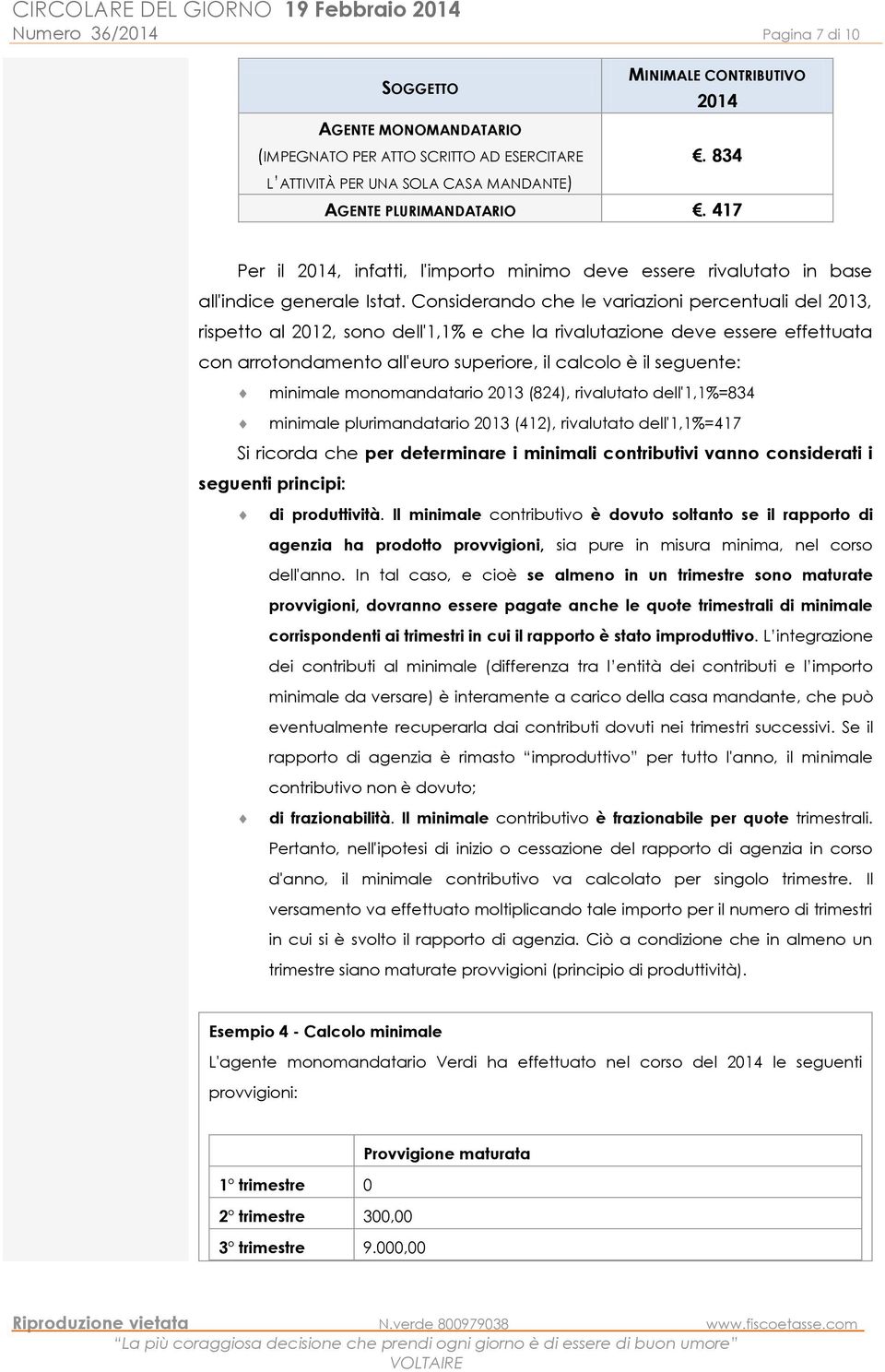 Considerando che le variazioni percentuali del 2013, rispetto al 2012, sono dell'1,1% e che la rivalutazione deve essere effettuata con arrotondamento all'euro superiore, il calcolo è il seguente: