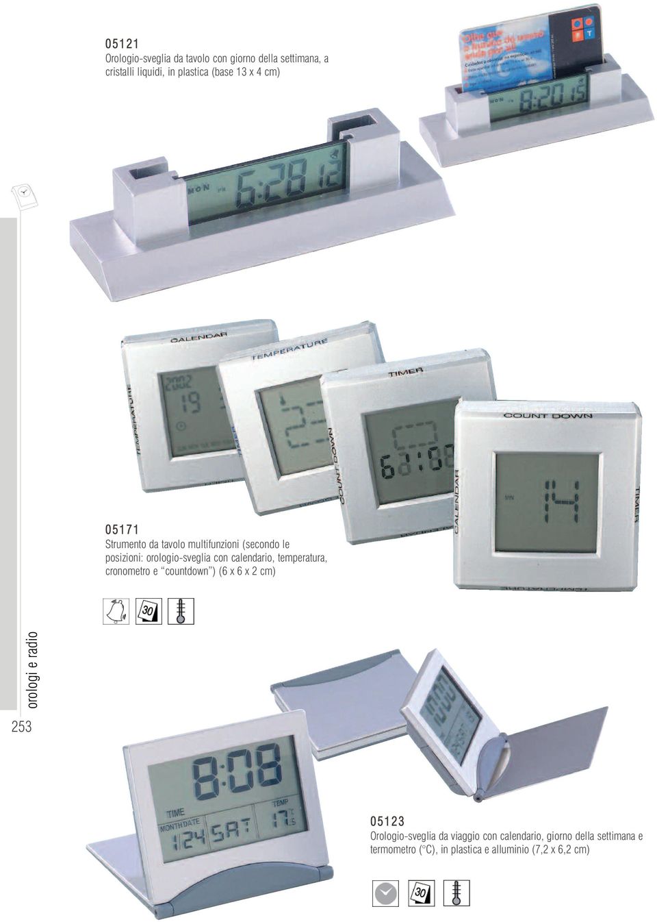 calendario, temperatura, cronometro e countdown ) (6 x 6 x 2 cm) orologi e radio 253 05123