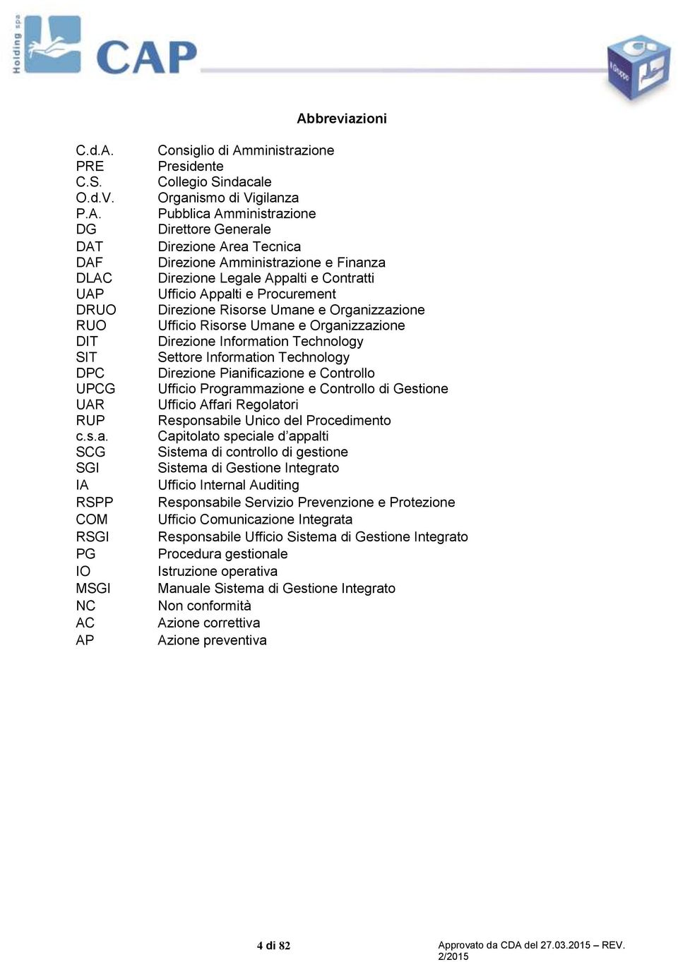 SCG SGI IA RSPP COM RSGI PG IO MSGI NC AC AP Consiglio di Amministrazione Presidente Collegio Sindacale Organismo di Vigilanza Pubblica Amministrazione Direttore Generale Direzione Area Tecnica