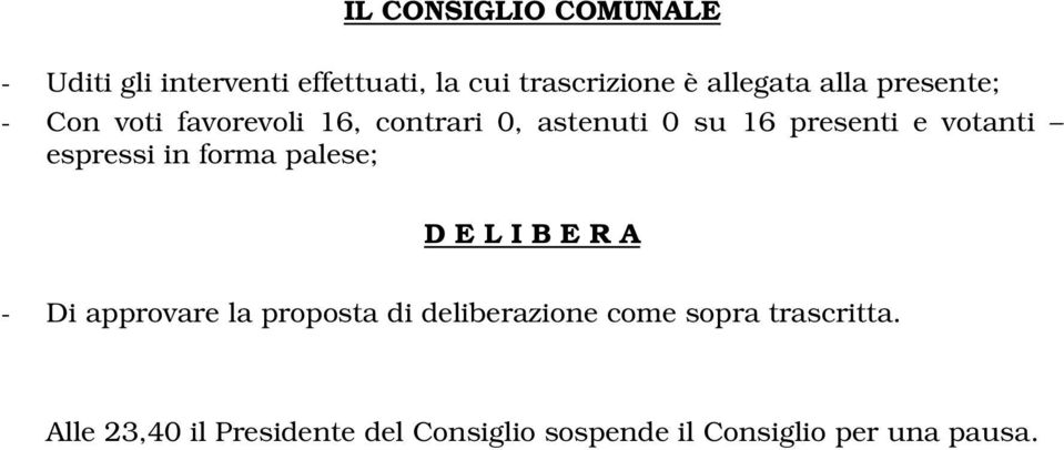 espressi in forma palese; D E L I B E R A - Di approvare la proposta di deliberazione come