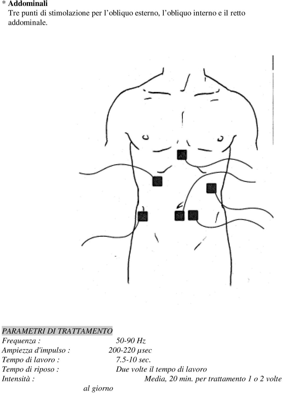 PARAMETRI DI TRATTAMENTO Frequenza : 50-90 Hz Ampiezza d'impulso :