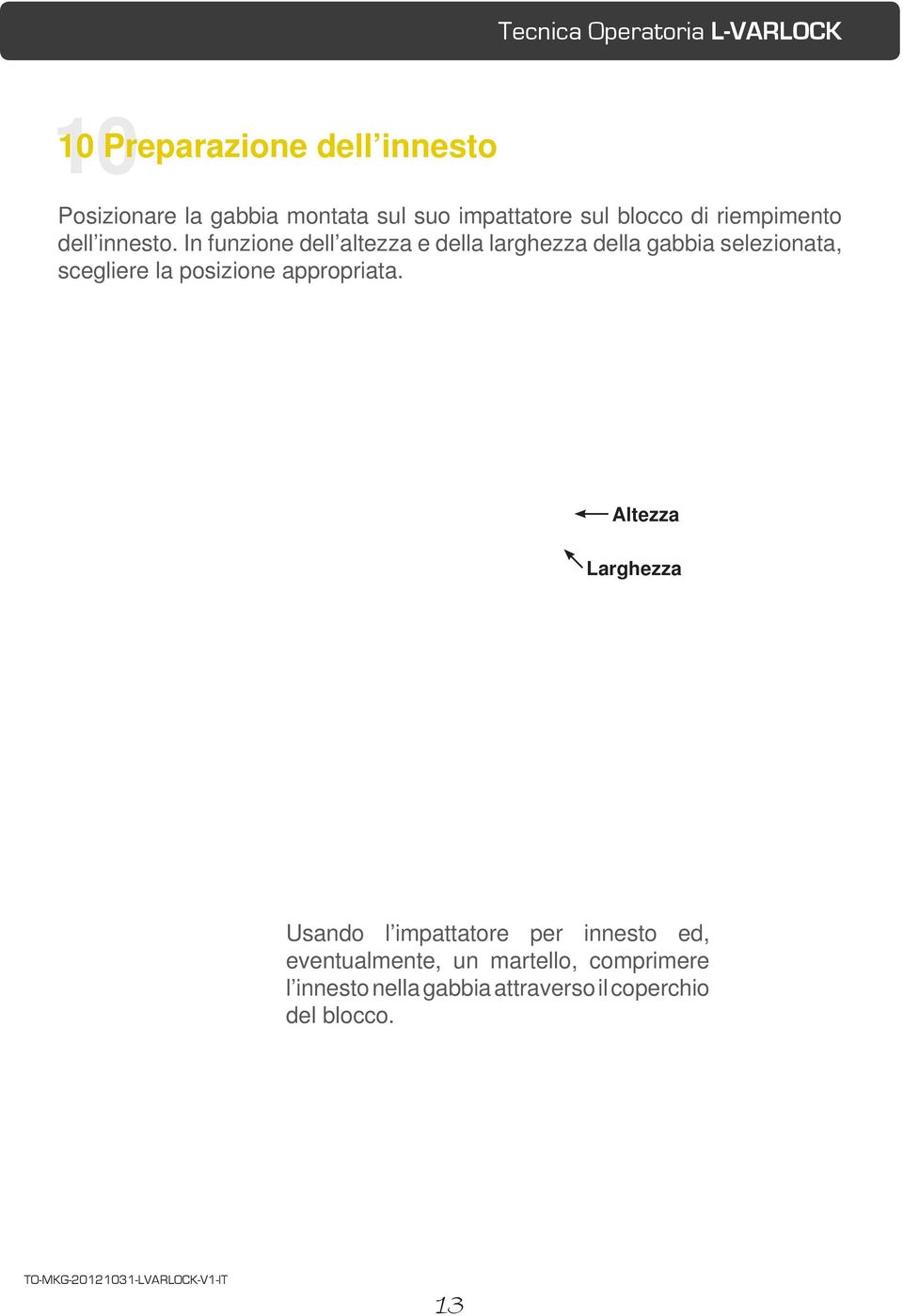 In funzione dell altezza e della larghezza della gabbia selezionata, scegliere la posizione