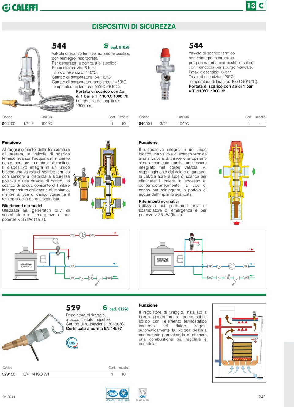 544 Valvola di scarico termico con reintegro incorporato per generatori a combustibile solido, con manopola per spurgo manuale. Pmax d esercizio: 6 bar. Tmax di esercizio: 20.