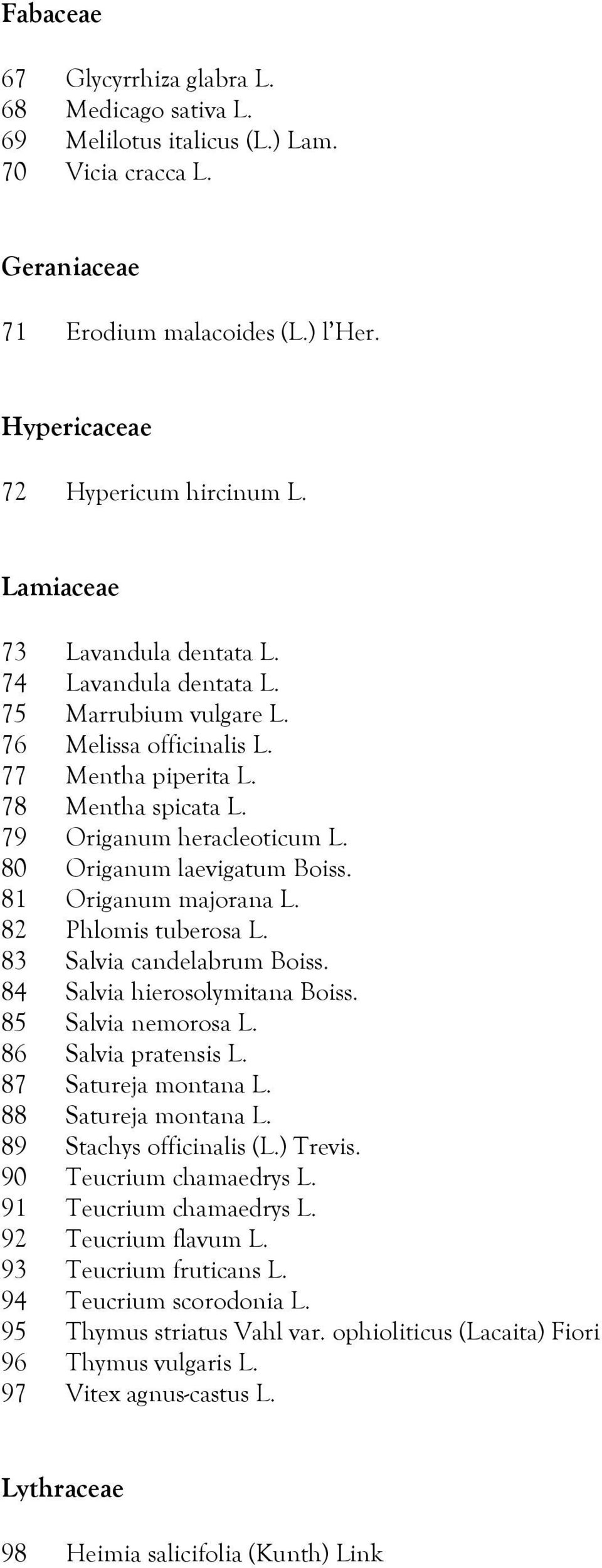 80 Origanum laevigatum Boiss. 81 Origanum majorana L. 82 Phlomis tuberosa L. 83 Salvia candelabrum Boiss. 84 Salvia hierosolymitana Boiss. 85 Salvia nemorosa L. 86 Salvia pratensis L.