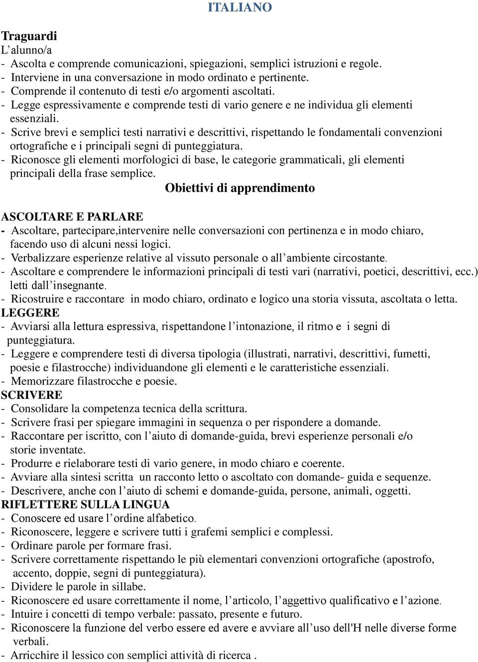 - Scrive brevi e semplici testi narrativi e descrittivi, rispettando le fondamentali convenzioni ortografiche e i principali segni di punteggiatura.