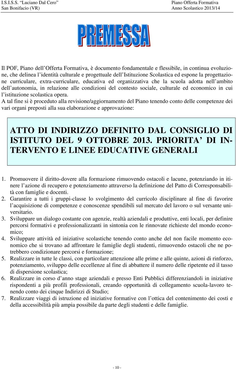 cui l istituzione scolastica opera.