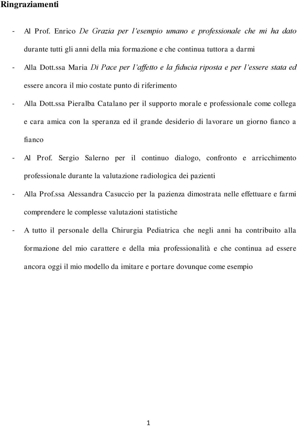 ssa Pieralba Catalano per il supporto morale e professionale come collega e cara amica con la speranza ed il grande desiderio di lavorare un giorno fianco a fianco - Al Prof.