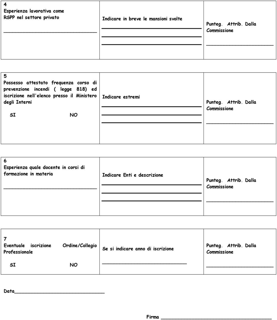degli Interni SI NO Indicare estremi 6 Esperienza quale docente in corsi di formazione in materia Indicare