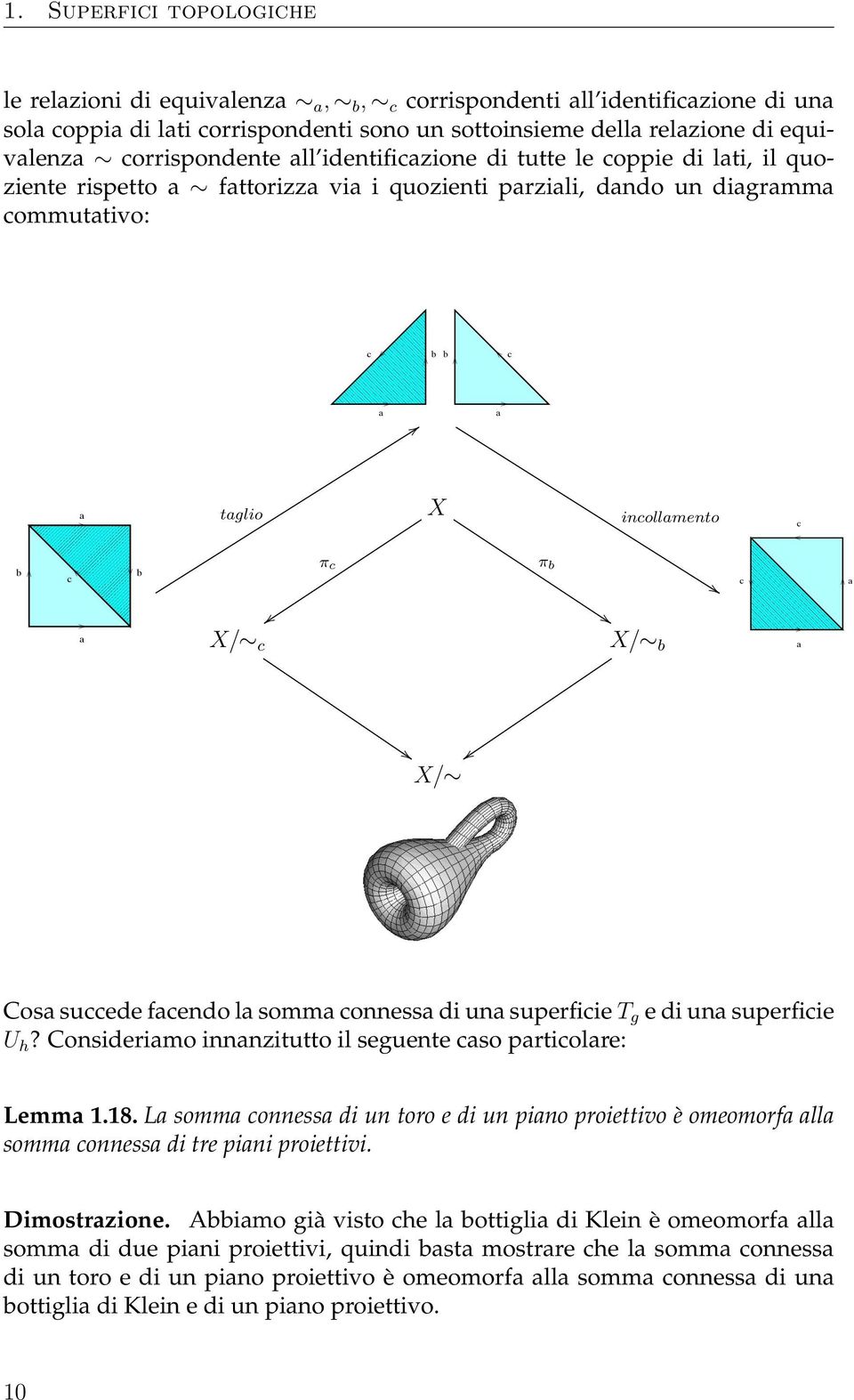 succede fcendo l somm conness di un superficie T g e di un superficie U h? Considerimo innnzitutto il seguente cso prticolre: Lemm 1.18.