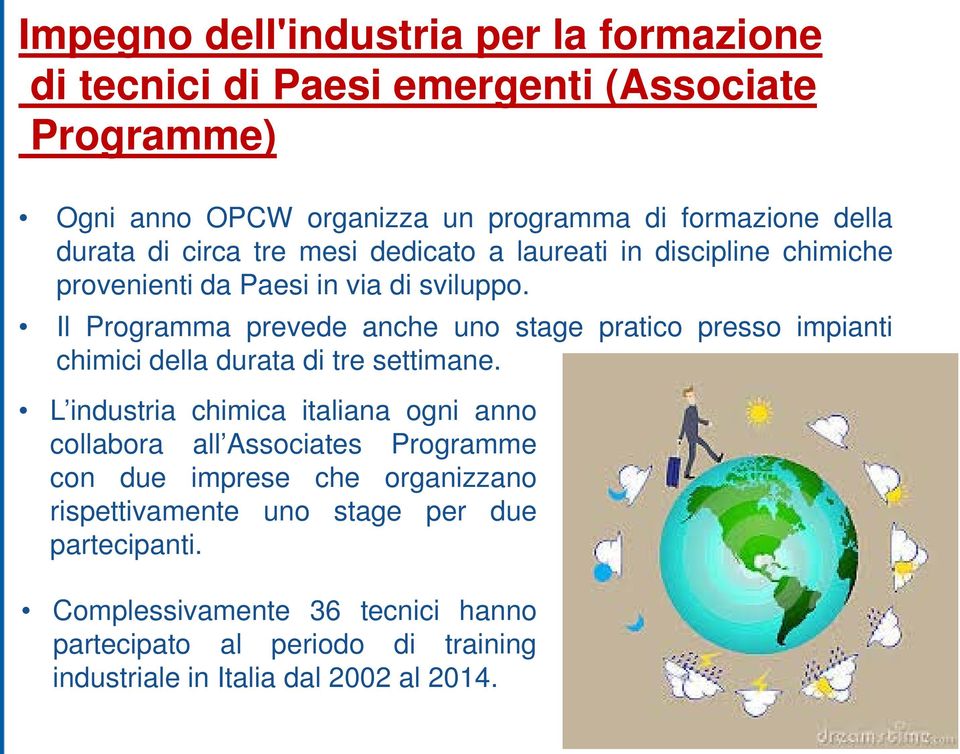 Il Programma prevede anche uno stage pratico presso impianti chimici della durata di tre settimane.