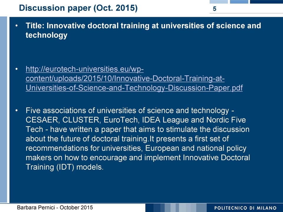 pdf Five associations of universities of science and technology - CESAER, CLUSTER, EuroTech, IDEA League and Nordic Five Tech - have written a paper that aims to