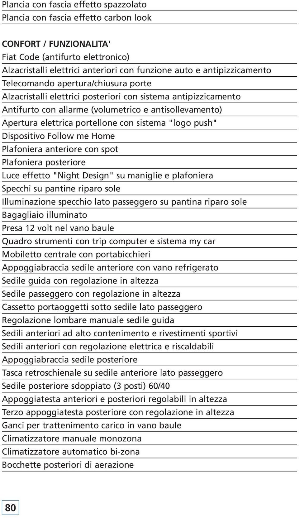 portellone con sistema "logo push" Dispositivo Follow me Home Plafoniera anteriore con spot Plafoniera posteriore Luce effetto "Night Design" su maniglie e plafoniera Specchi su pantine riparo sole