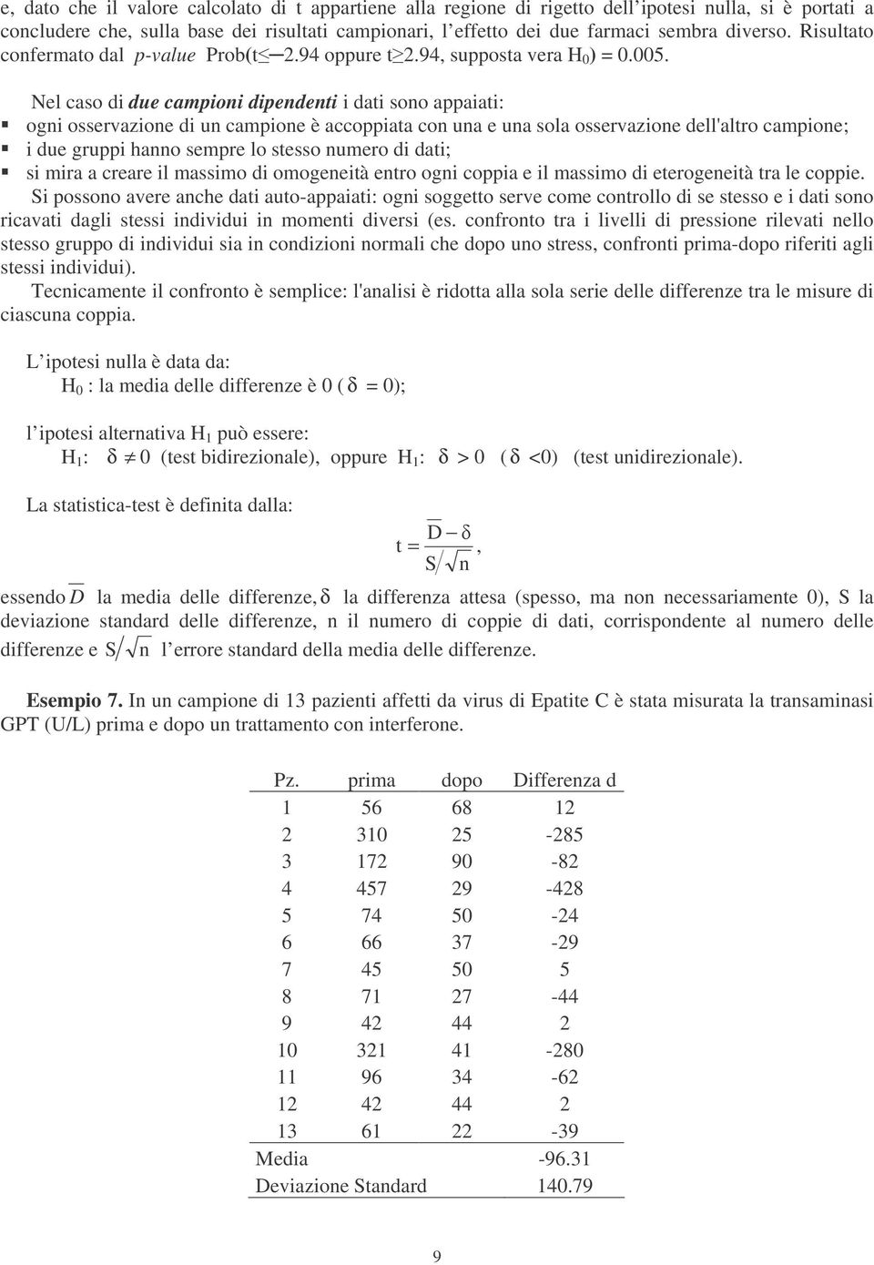 Nel caso di due campioni dipendenti i dati sono appaiati: ogni osservazione di un campione è accoppiata con una e una sola osservazione dell'altro campione; i due gruppi hanno sempre lo stesso numero