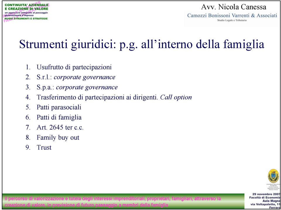 Trasferimento di partecipazioni ai dirigenti. Call option 5.