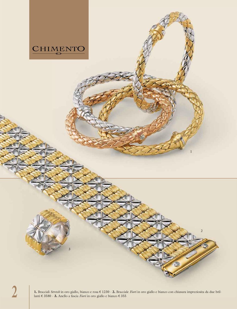 Bracciale Fiori in oro giallo e bianco con chiusura