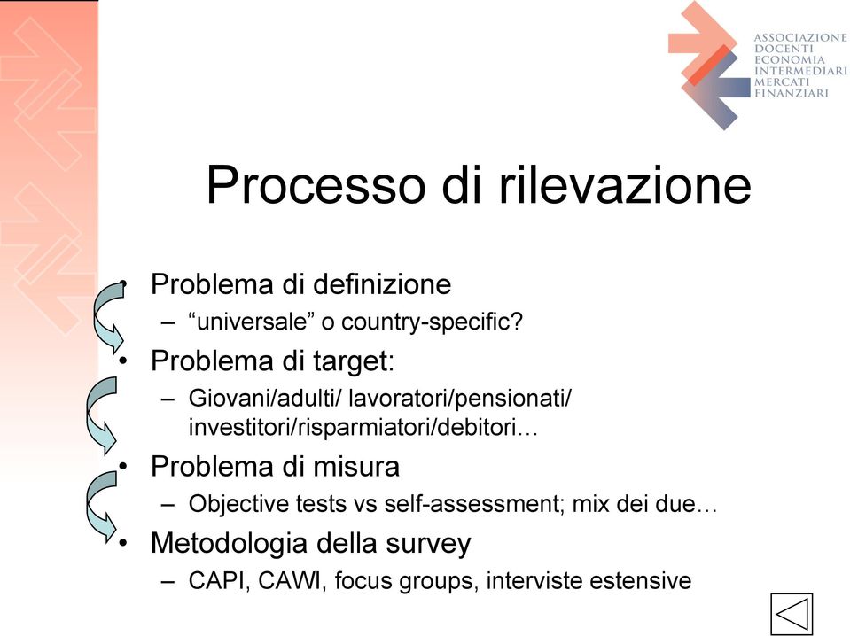 investitori/risparmiatori/debitori Problema di misura Objective tests vs