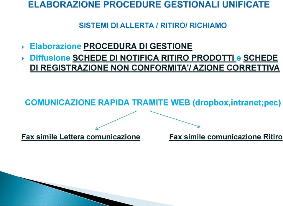 NON CONFORMITA / AZIONE CORRETTIVA COMUNICAZIONE RAPIDA TRAMITE WEB