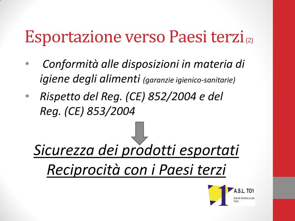 igienico-sanitarie) Rispetto del Reg. (CE) 852/2004 e del Reg.