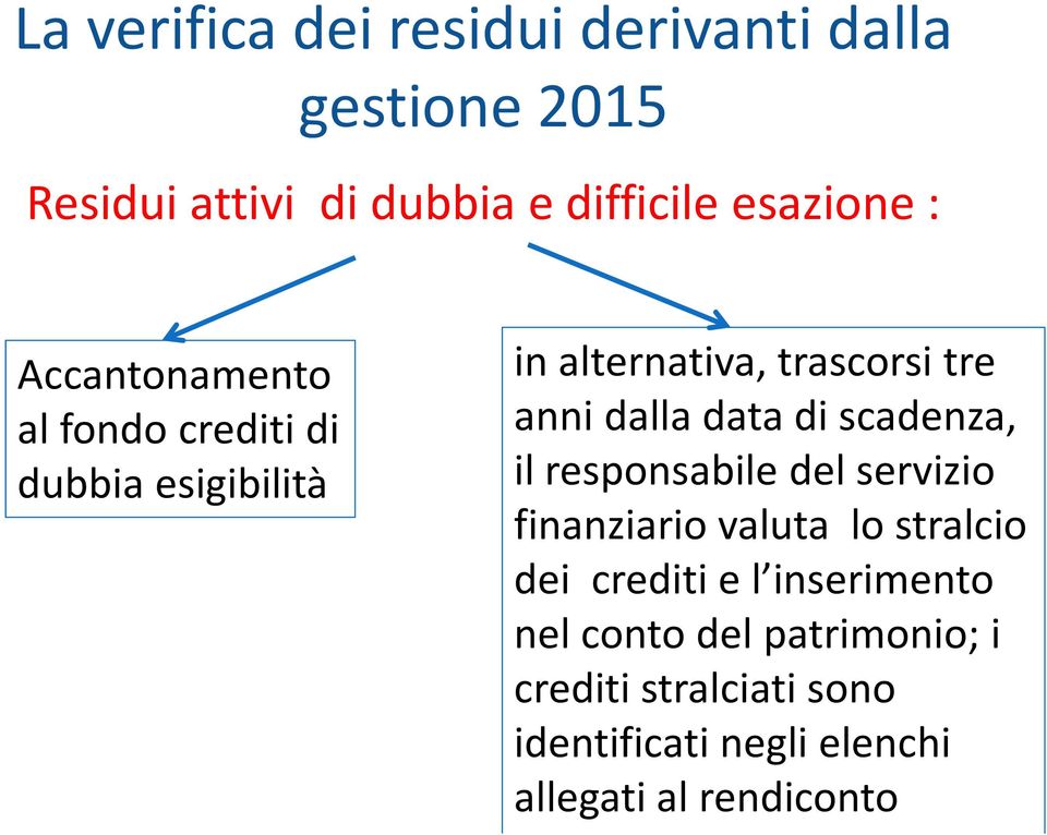 data di scadenza, il responsabile del servizio finanziario valuta lo stralcio dei crediti e l