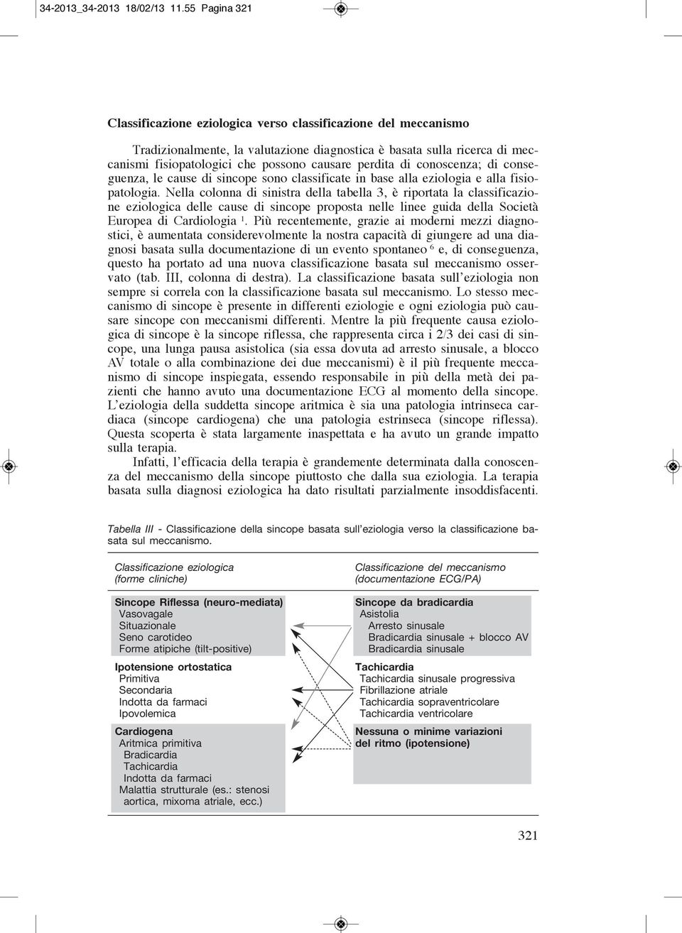 perdita di conoscenza; di conseguenza, le cause di sincope sono classificate in base alla eziologia e alla fisiopatologia.