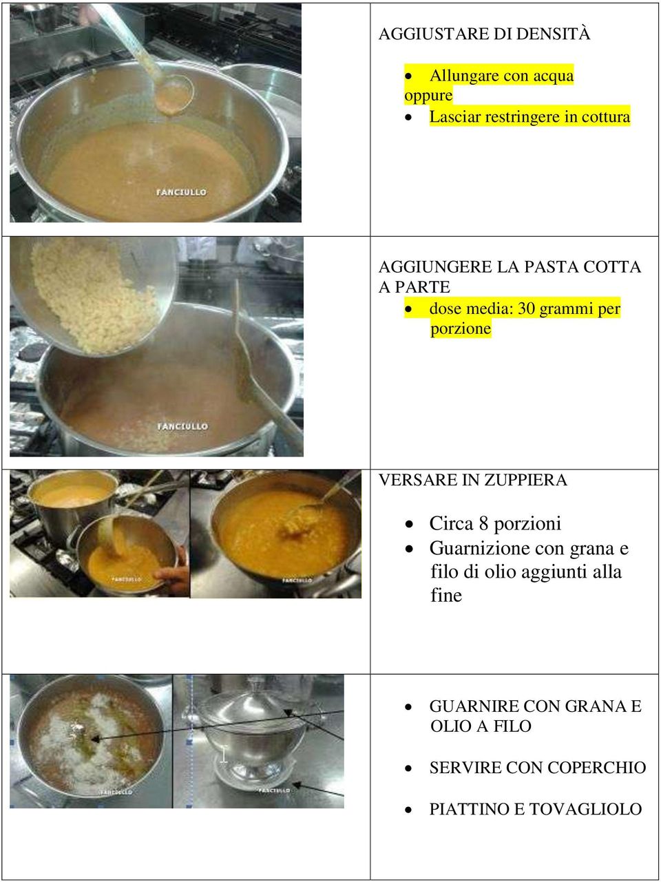 ZUPPIERA Circa 8 porzioni Guarnizione con grana e filo di olio aggiunti alla