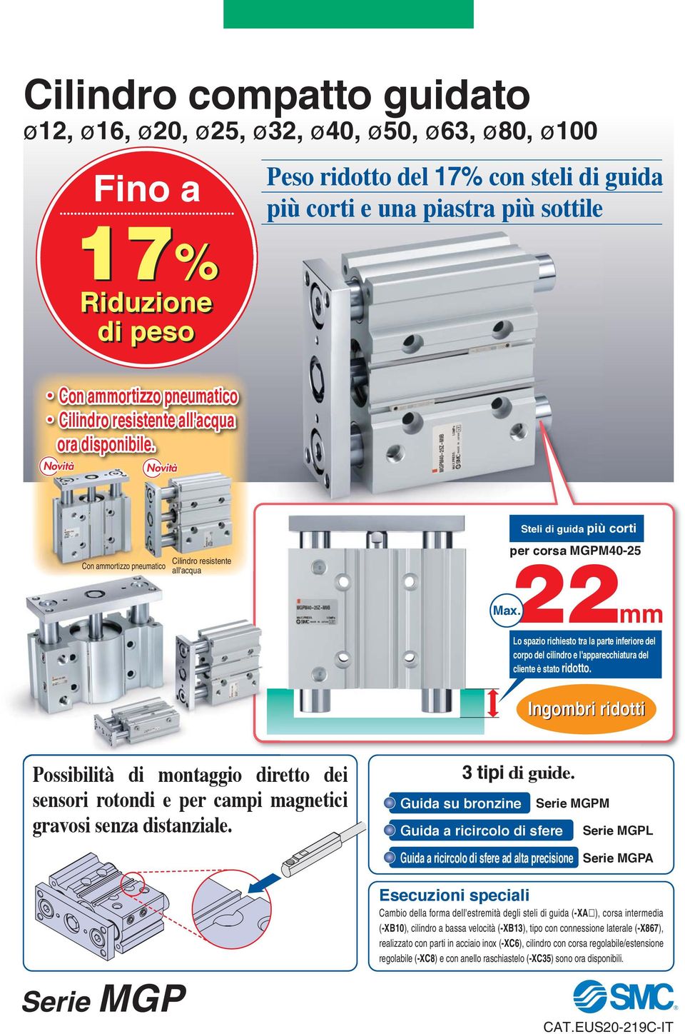 per corsa M40-2 Max. 22mm Lo spazio richiesto tra la parte inferiore del corpo del cilindro e l'apparecchiatura del cliente è stato ridotto.