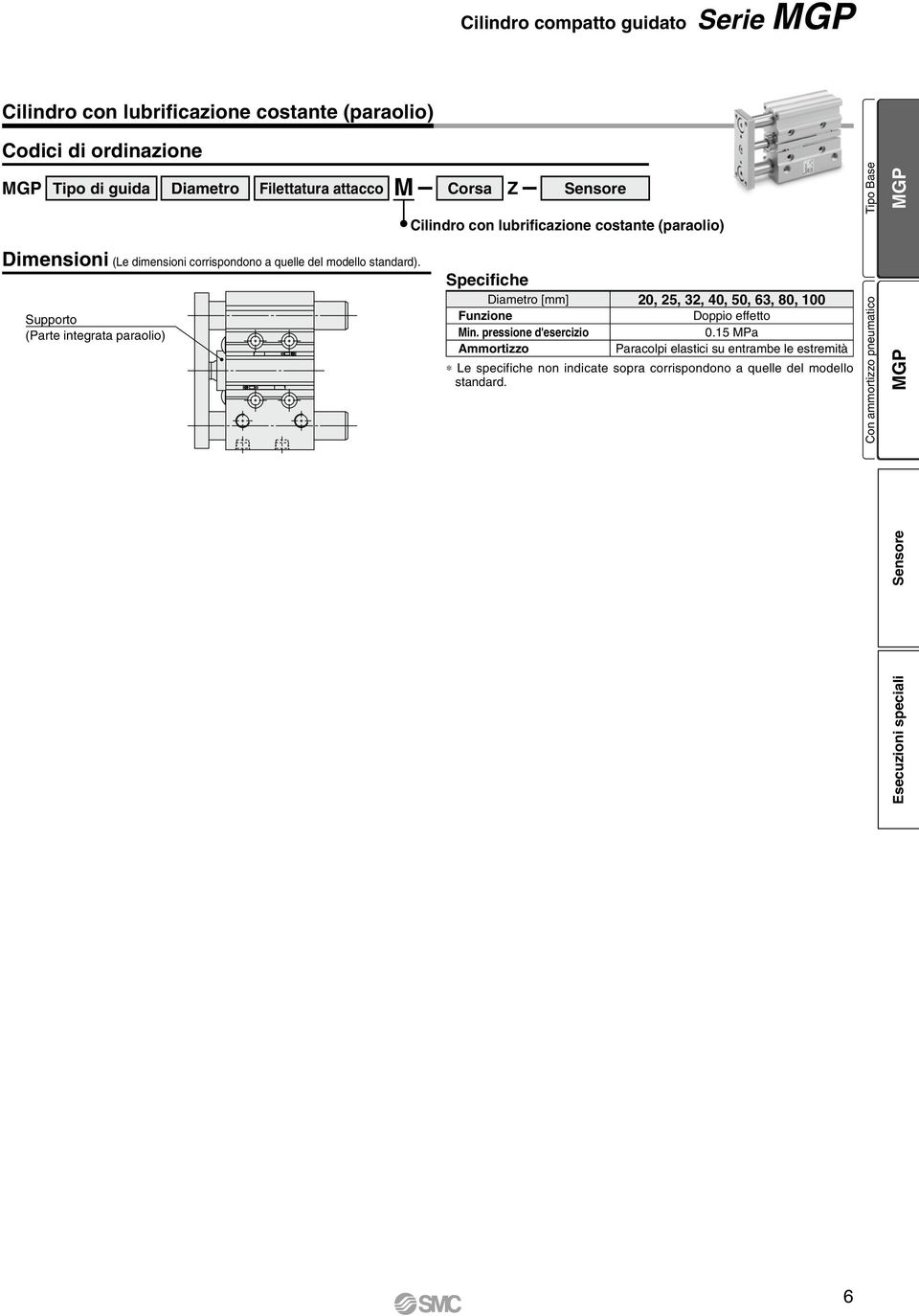 Corsa Z Cilindro con lubrificazione costante (paraolio) Specifiche 20, 2, 32, 40, 0, 63, 80, 0 Funzione Doppio effetto Min. pressione d'esercizio 0.