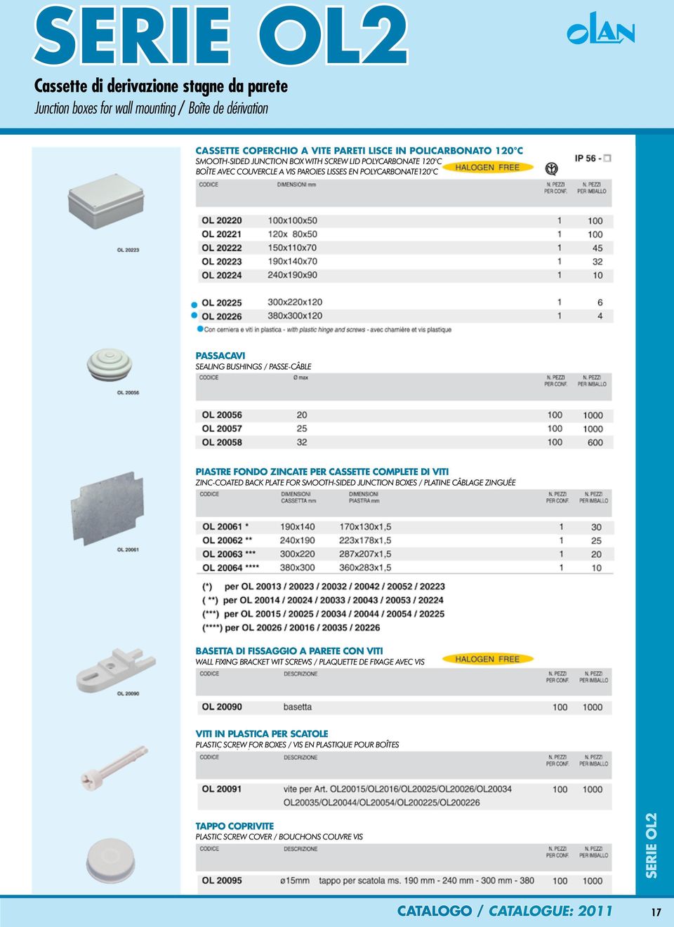 smooth-sided junction boxes / Platine câblage zinguée Basetta di fissaggio a parete con viti Wall fixing bracket wit screws / Plaquette de fixage avec vis