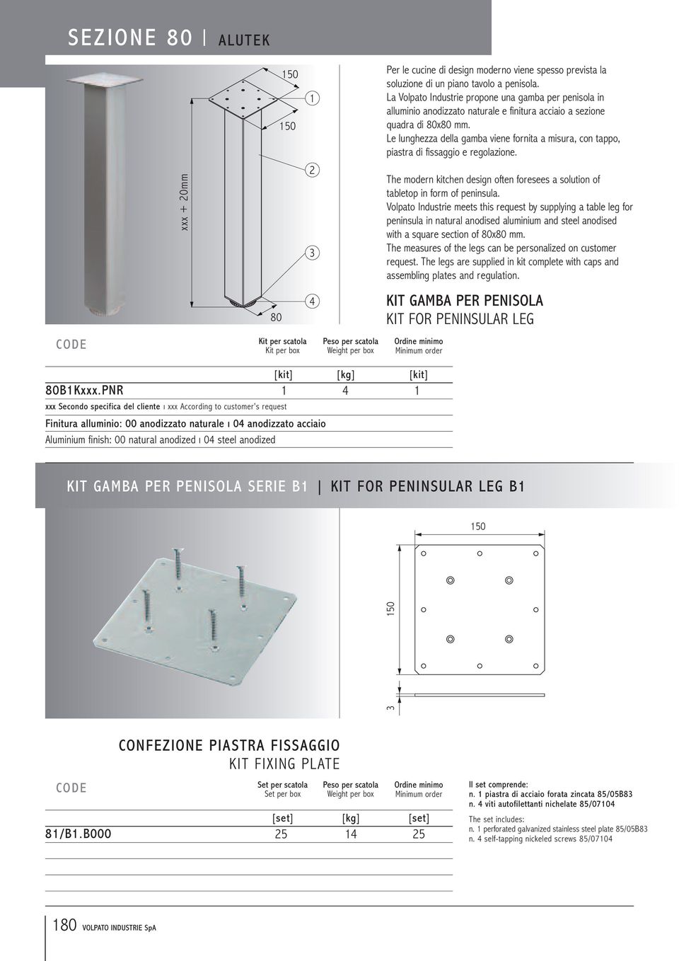 Le lunghezza della gamba viene fornita a misura, con tappo, piastra di fissaggio e regolazione. xxx + 20mm 2 3 The modern kitchen design often foresees a solution of tabletop in form of peninsula.