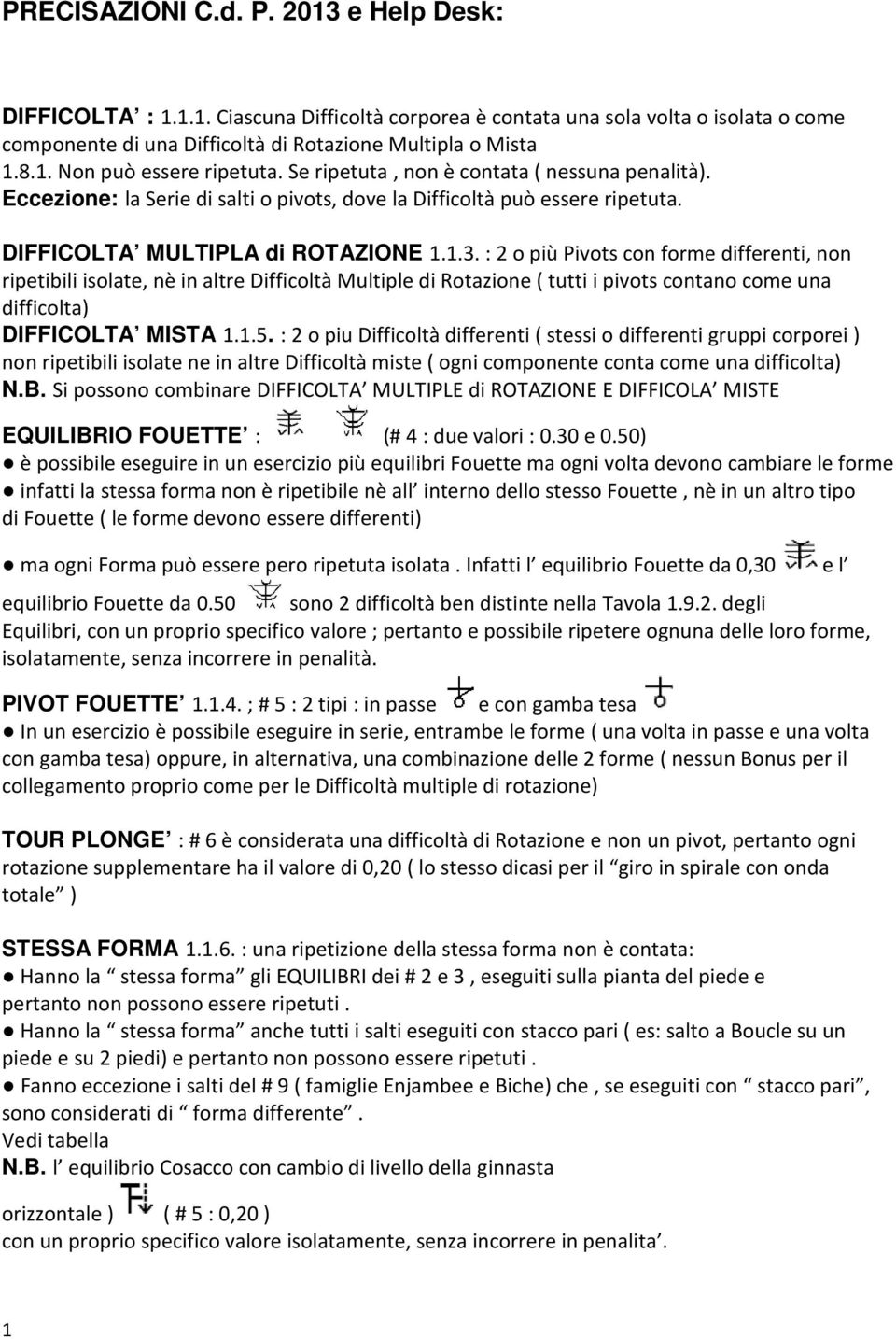 : 2 o più Pivots con forme differenti, non ripetibili isolate, nè in altre Difficoltà Multiple di Rotazione ( tutti i pivots contano come una difficolta) DIFFICOLTA MISTA 1.1.5.