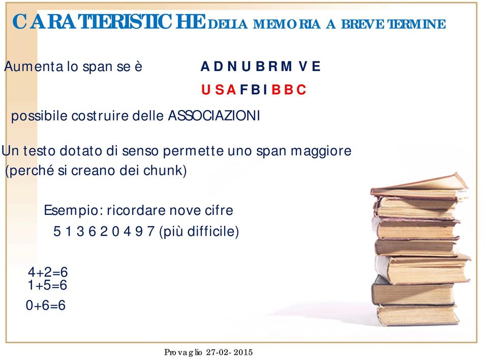 costruire delle ASSOCIAZIONI Un testo dotato di senso permette uno span maggiore (perché