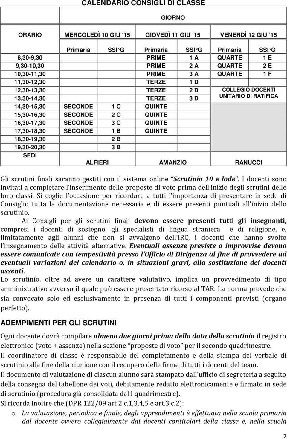 2 C QUINTE 16,30-17,30 SECONDE 3 C QUINTE 17,30-18,30 SECONDE 1 B QUINTE 18,30-19,30 2 B 19,30-20,30 3 B SEDI ALFIERI AMANZIO RANUCCI Gli scrutini finali saranno gestiti con il sistema online