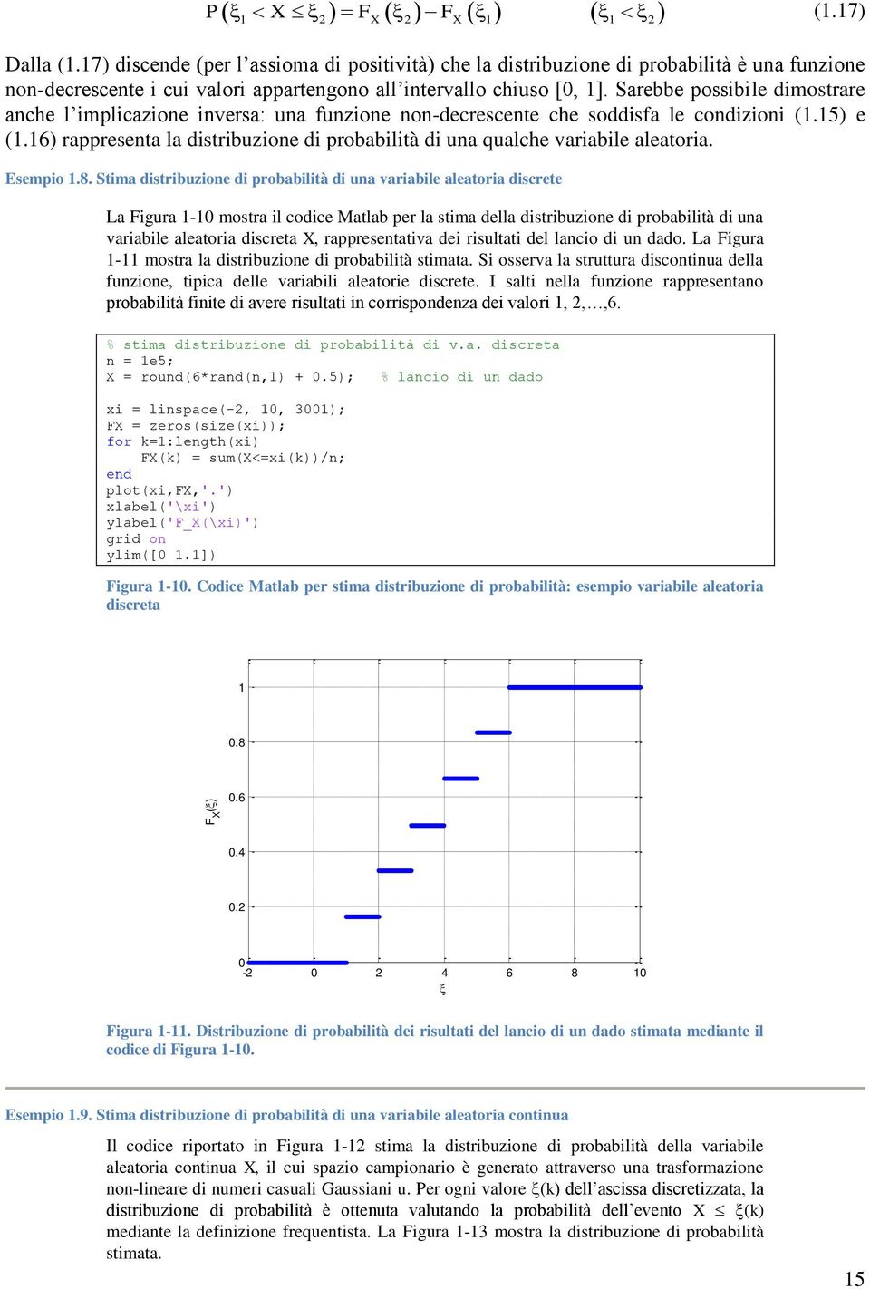 Stima distribuzioe di robabilità di ua variabile aleatoria discrete La Figura - mostra il codice Matlab er la stima della distribuzioe di robabilità di ua variabile aleatoria discreta, raresetativa