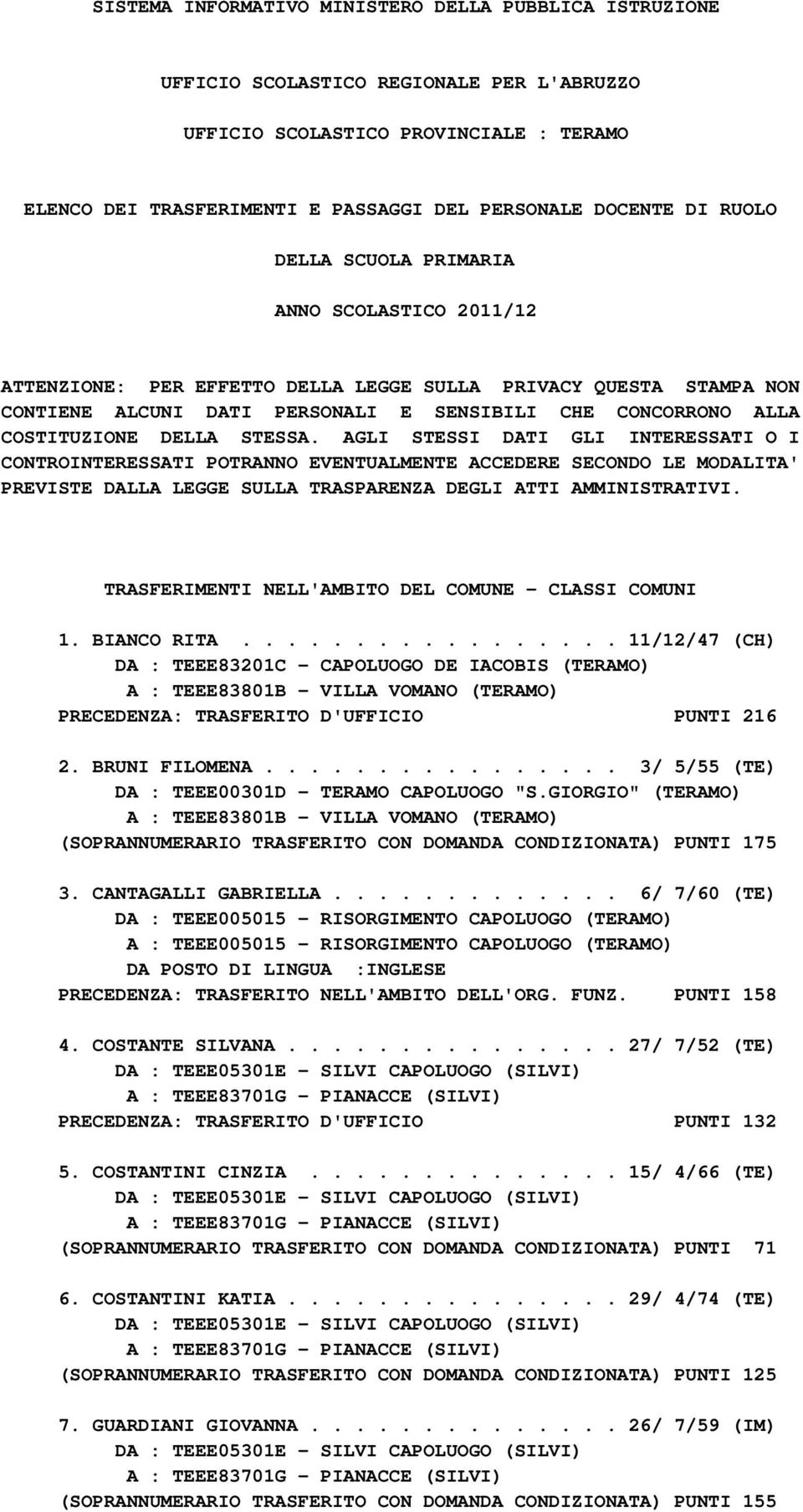 DELLA STESSA. AGLI STESSI DATI GLI INTERESSATI O I CONTROINTERESSATI POTRANNO EVENTUALMENTE ACCEDERE SECONDO LE MODALITA' PREVISTE DALLA LEGGE SULLA TRASPARENZA DEGLI ATTI AMMINISTRATIVI.