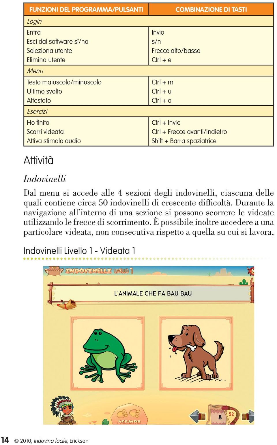 si accede alle 4 sezioni degli indovinelli, ciascuna delle quali contiene circa 50 indovinelli di crescente difficoltà.