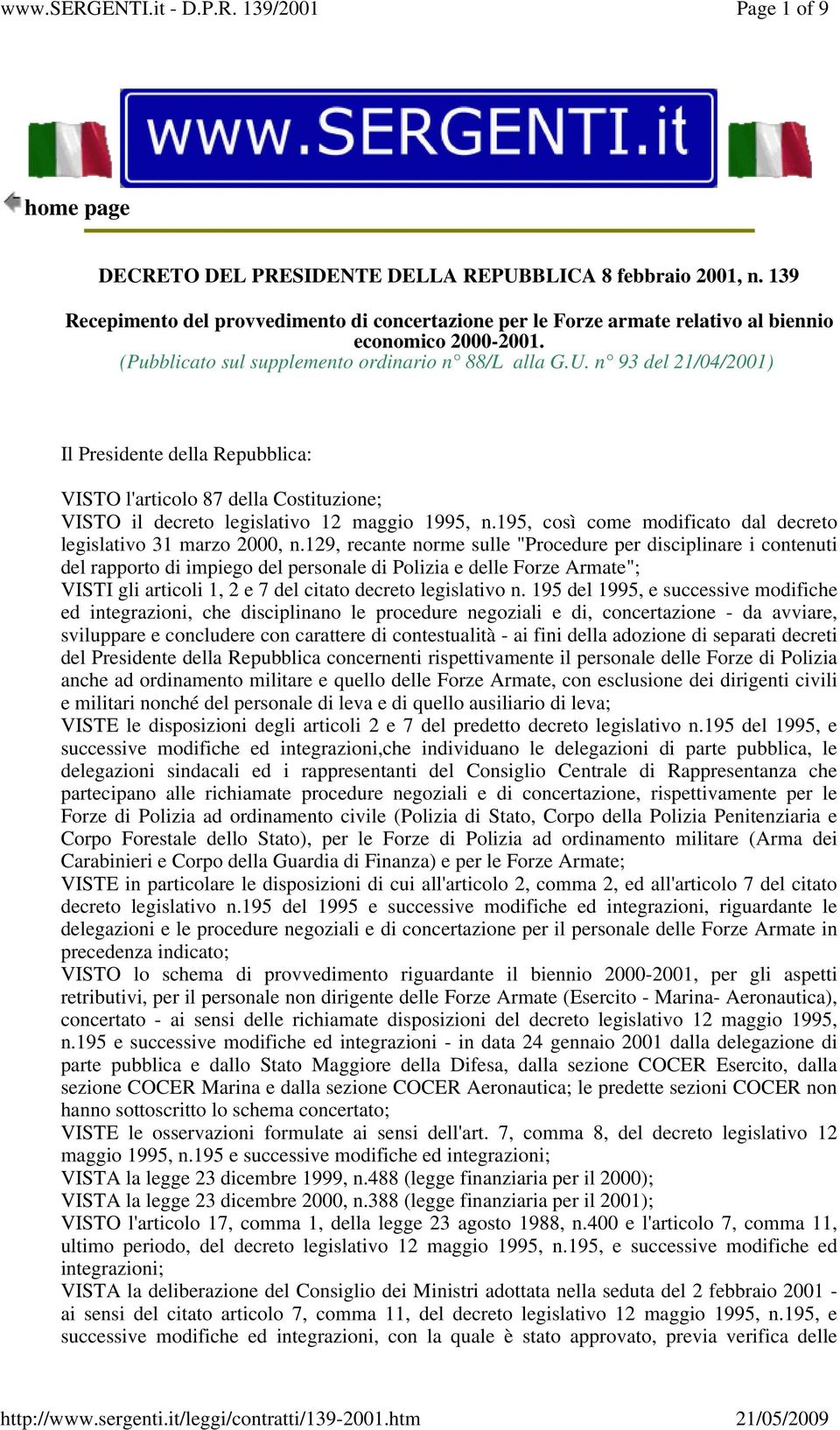 195, così come modificato dal decreto legislativo 31 marzo 2000, n.