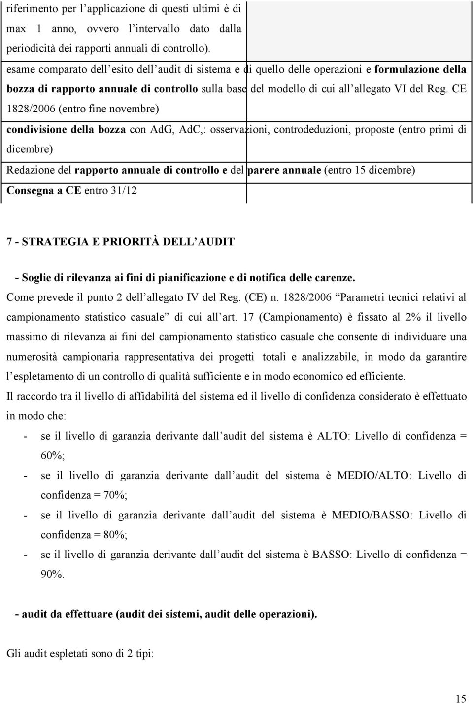 CE 1828/2006 (entro fine novembre) condivisione della bozza con AdG, AdC,: osservazioni, controdeduzioni, proposte (entro primi di dicembre) Redazione del rapporto annuale di controllo e del parere