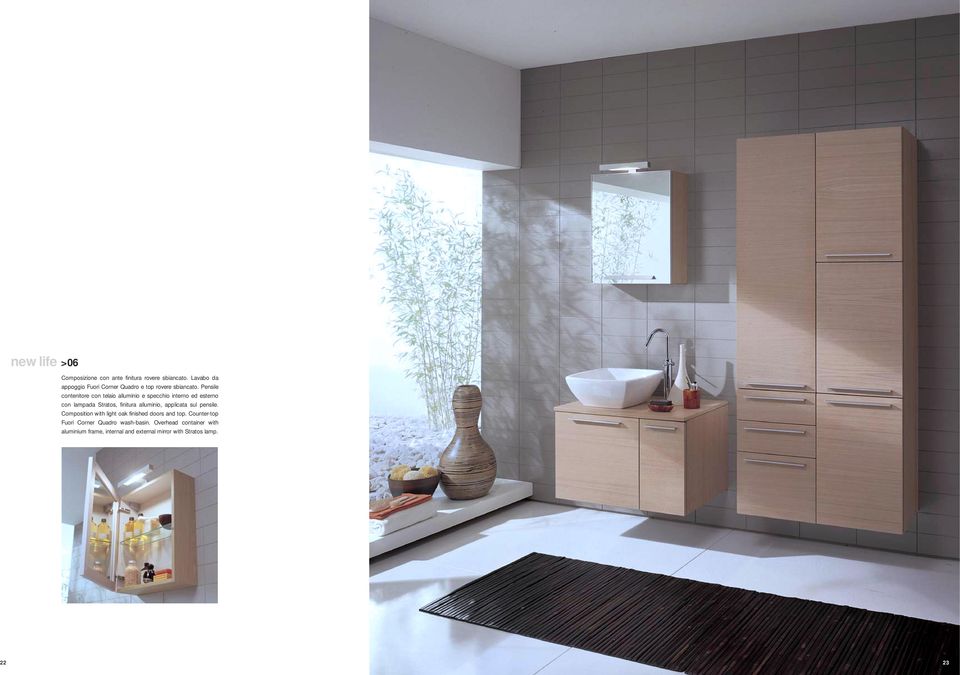 Pensile contenitore con telaio alluminio e specchio interno ed esterno con lampada Stratos, finitura alluminio,