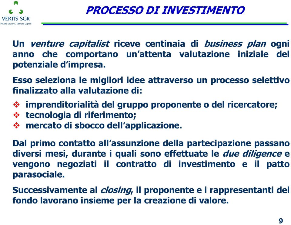 riferimento; mercato di sbocco dell applicazione.