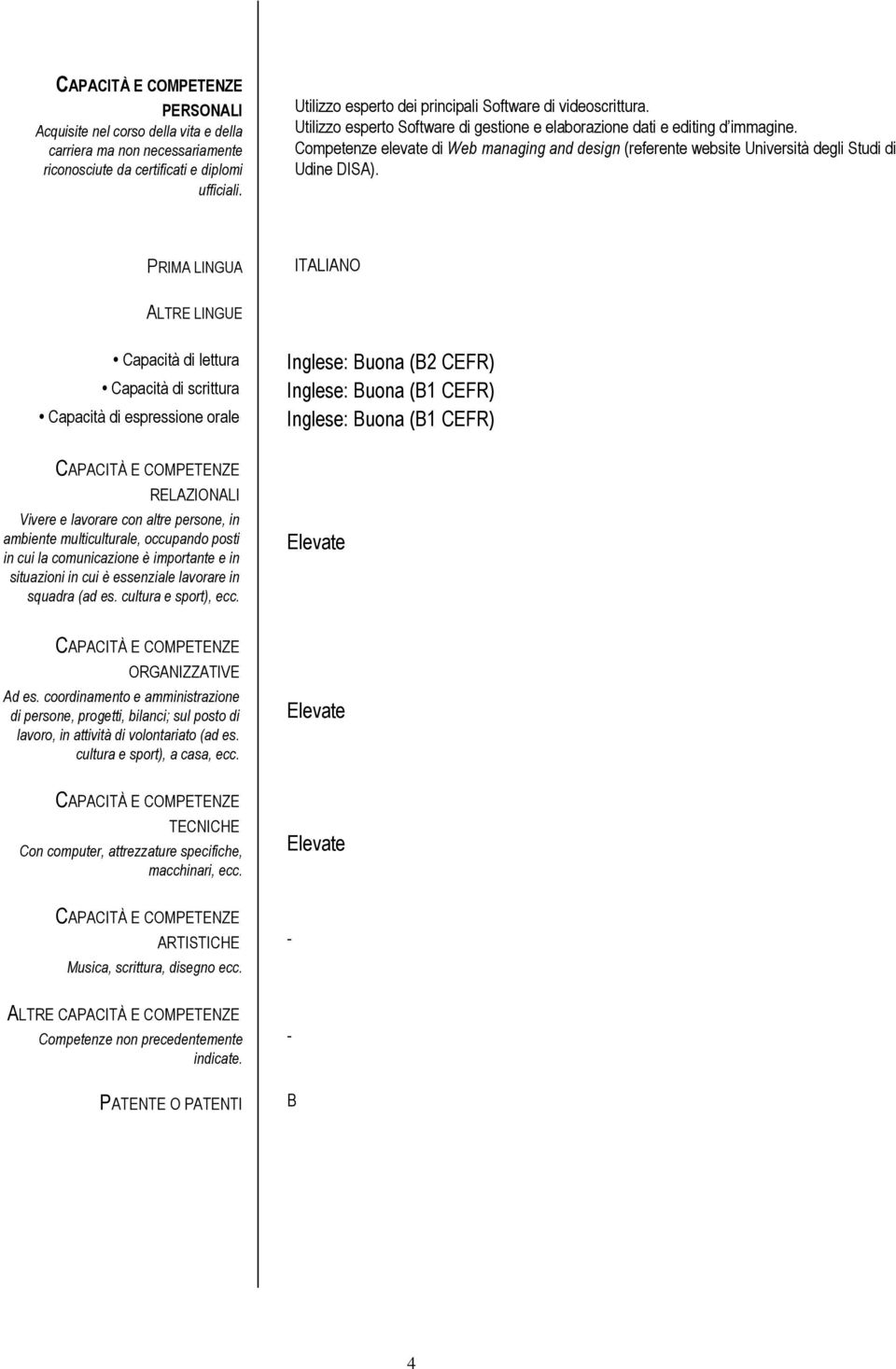 Competenze elevate di Web managing and design (referente website Università degli Studi di Udine DISA).