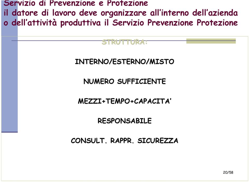 Servizio Prevenzione Protezione STRUTTURA: INTERNO/ESTERNO/MISTO