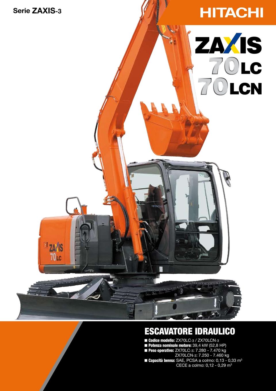 operativo: ZX70LC-3: 7.280-7.470 kg ZX70LCN-3: 7.250-7.