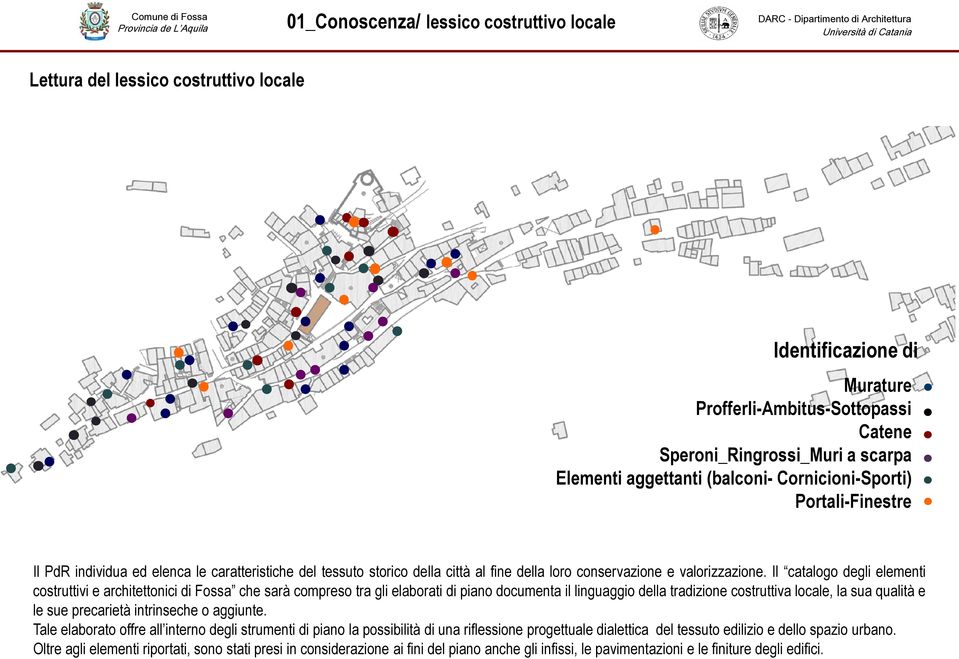 Il catalogo degli elementi costruttivi e architettonici di Fossa che sarà compreso tra gli elaborati di piano documenta il linguaggio della tradizione costruttiva locale, la sua qualità e le sue