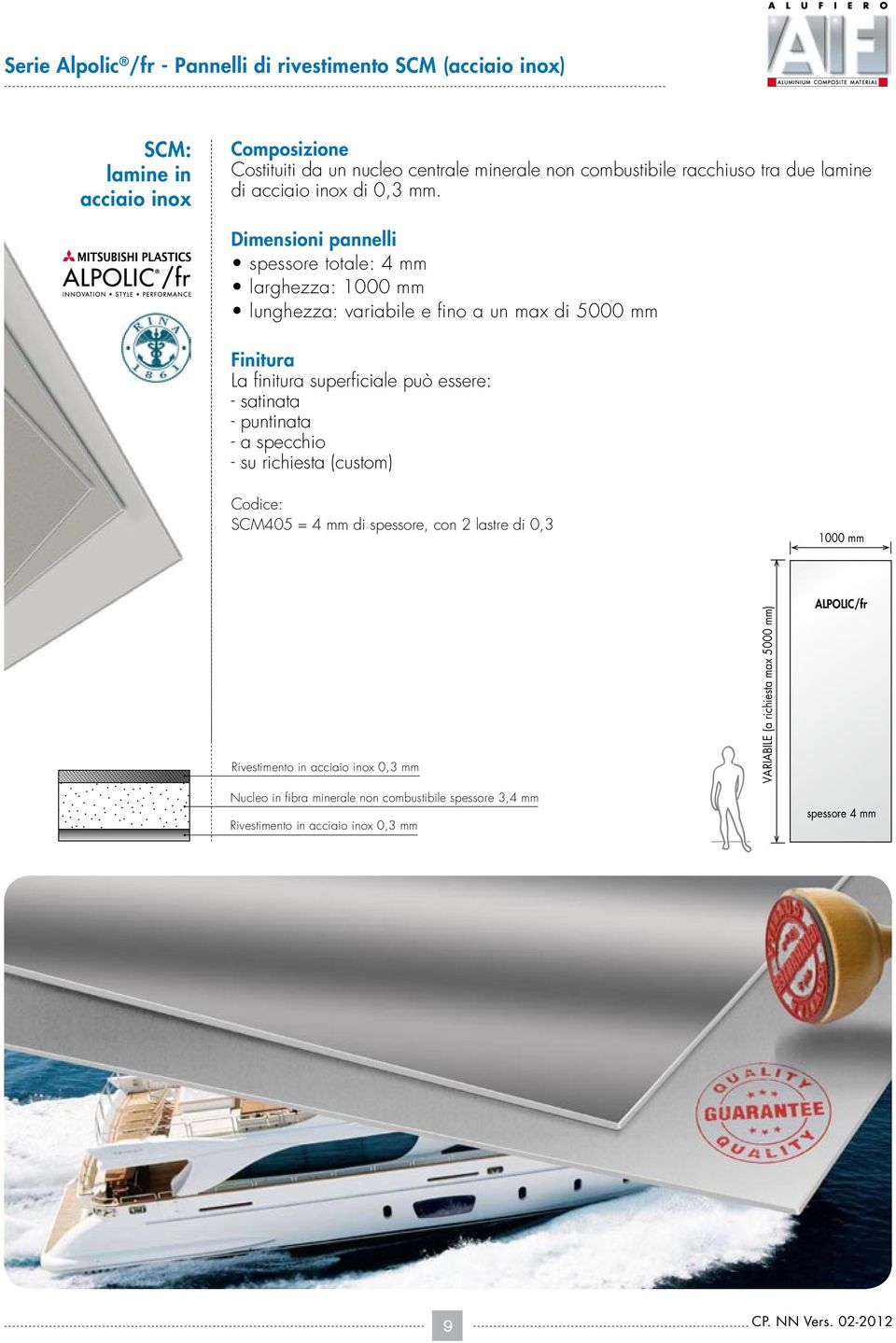 Dimensioni pannelli spessore totale: 4 mm larghezza: 1000 mm lunghezza: variabile e fino a un max di 5000 mm Finitura La finitura superficiale può essere: - satinata - puntinata - a