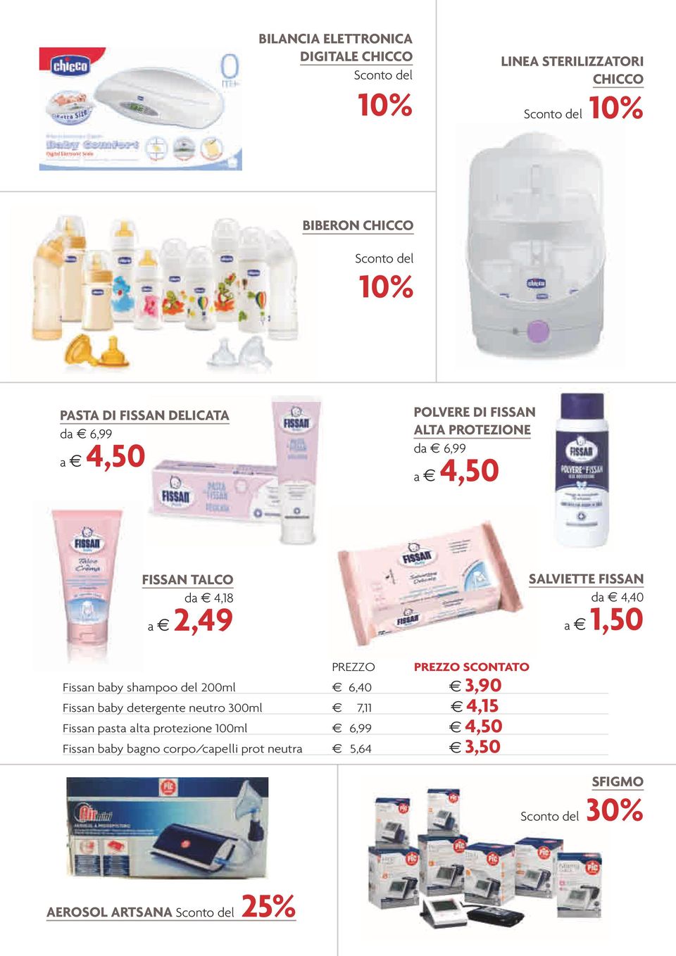 PREZZO PREZZO SCONTATO Fissan baby shampoo del 200ml E 6,40 E 3,90 Fissan baby detergente neutro 300ml E 7,11 E 4,15 Fissan pasta alta