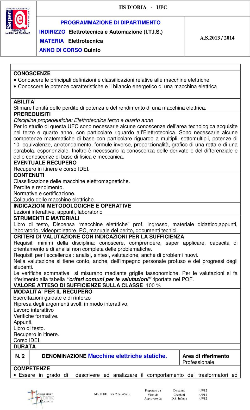 PREREQUISITI Discipline propedeutiche: Elettrotecnica terzo e quarto anno Per lo studio di questa UFC sono necessarie alcune conoscenze dell area tecnologica acquisite nel terzo e quarto anno, con