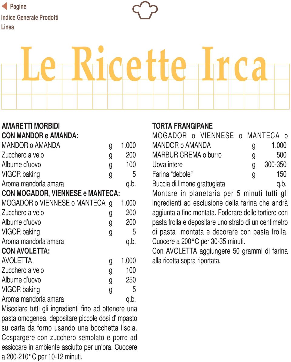 Cospargere con zucchero semolato e porre ad essiccare in ambiente asciutto per un ora. Cuocere a 200-210 C per 10-12 minuti. TORTA FRANGIPANE MOGADOR o VIENNESE o MANTECA o MANDOR o AMANDA g 1.